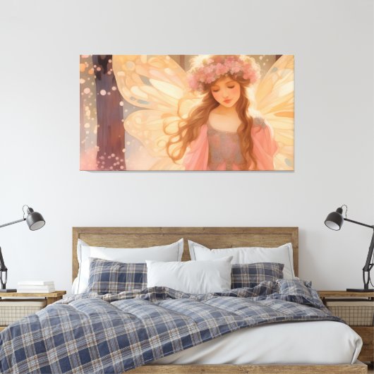 Schattig roze fee fantasy schilderij canvas afdruk (Insitu (Slaapkamer))