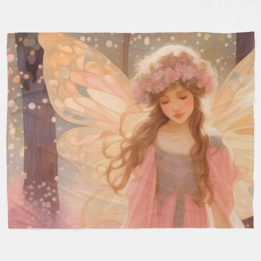 Schattig roze fee fantasy schilderij fleece deken (Voorkant (Horizontaal))