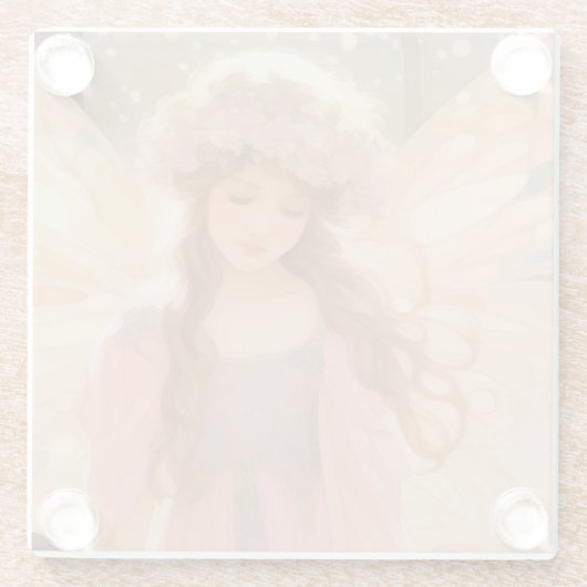Schattig roze fee fantasy schilderij glazen onderzetter (Achterkant)