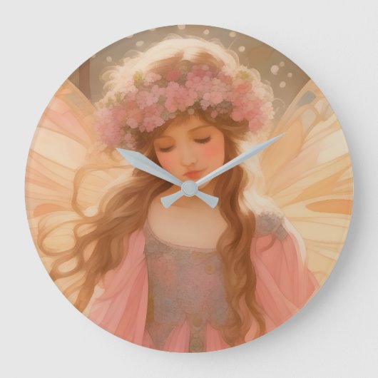 Schattig roze fee fantasy schilderij grote klok (Voorkant)