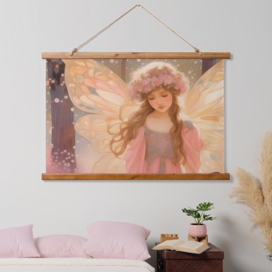 Schattig roze fee fantasy schilderij hangend wandkleed (Slaapkamer)