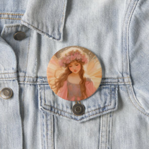 Schattig roze fee fantasy schilderij ronde button 7,6 cm