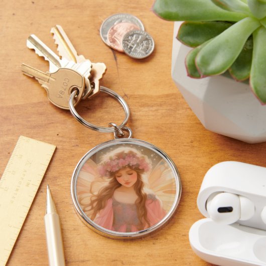 Schattig roze fee fantasy schilderij sleutelhanger (Bureau)