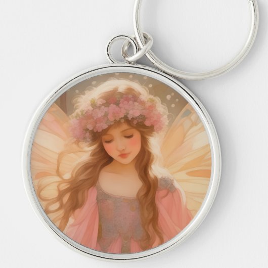 Schattig roze fee fantasy schilderij sleutelhanger (Voorkant)