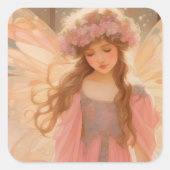 Schattig roze fee fantasy schilderij vierkante sticker (Voorkant)