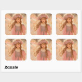Schattig roze fee fantasy schilderij vierkante sticker (Vel)