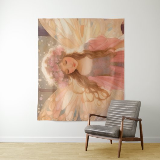 Schattig roze fee fantasy schilderij wandkleed (In situ)