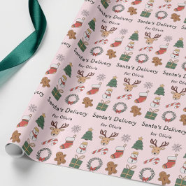 Schattig Roze Festief Kinder Kerstvakantie Patroon Cadeaupapier