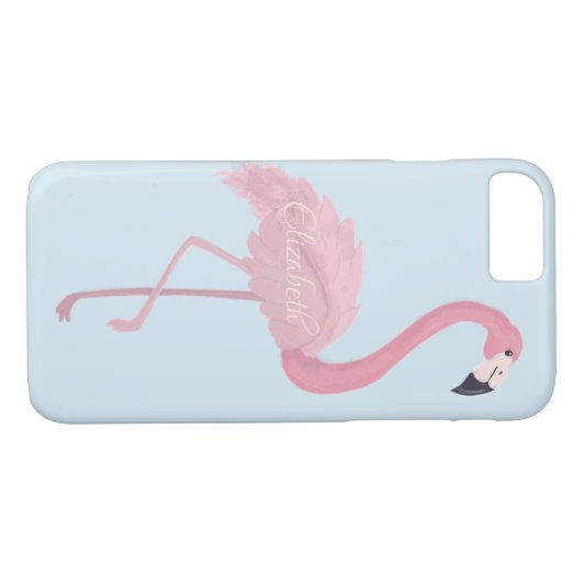 Schattig Roze Flamingo, Blauw - Gepersonaliseerd Case-Mate iPhone Case (Achterkant (Horizontaal))