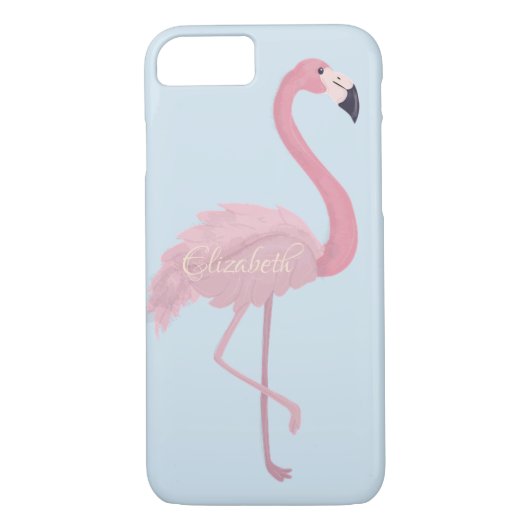Schattig Roze Flamingo, Blauw - Gepersonaliseerd Case-Mate iPhone Case (Achterkant)