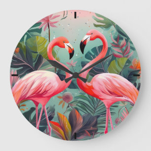 Schattig roze flamingo grote ronde acryl klok