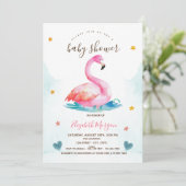 Schattig roze flamingo sterren harten Baby shower Kaart (Staand voorkant)