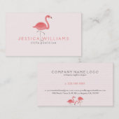 Schattig roze flamingo & strepen visitekaartje (Voorkant / Achterkant)