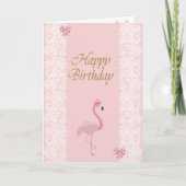 Schattig Roze Flamingo, Tiara, Lace, Bow Kaart (Voorkant)