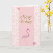 Schattig Roze Flamingo, Tiara, Lace, Bow Kaart (Gele Bloem)