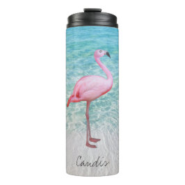 Schattig roze flamingo tropisch strand naam Fine A Thermosbeker