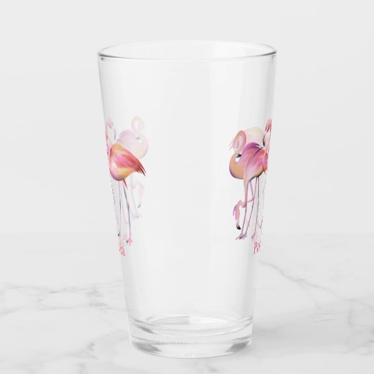 schattig roze flamingo voegt naam strand Glass toe Glas (Links)