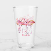 schattig roze flamingo voegt naam strand Glass toe Glas (Voorkant)