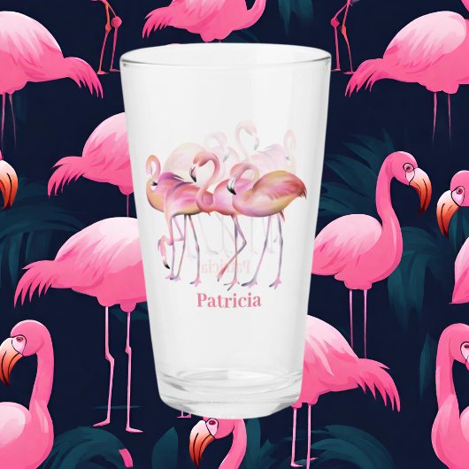 schattig roze flamingo voegt naam strand Glass toe Glas