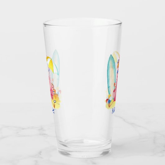 schattig roze flamingo voegt naam toe glas (Links)