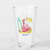 schattig roze flamingo voegt naam toe glas (Voorkant)