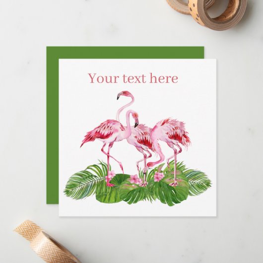 schattig roze flamingo voegt tekst toe notitiekaartje (Voorkant / Achterkant in situ)