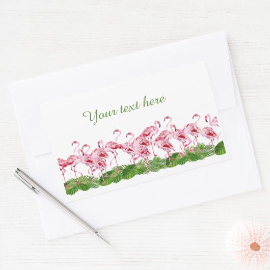 schattig roze flamingo voegt tekst toe rechthoekige sticker (Envelop)