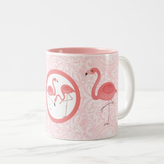 Schattig roze flamingo's & bloemenwervelingen tweekleurige koffiemok (Voorkant rechts)