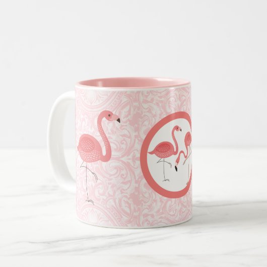 Schattig roze flamingo's & bloemenwervelingen tweekleurige koffiemok (Voorkant links)