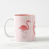 Schattig roze flamingo's & bloemenwervelingen tweekleurige koffiemok (Links)