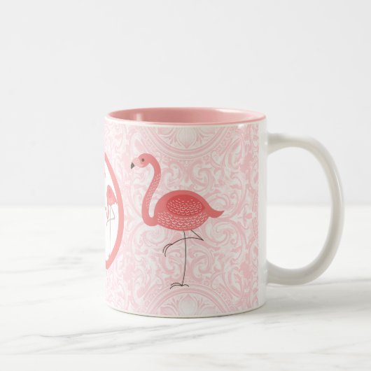 Schattig roze flamingo's & bloemenwervelingen tweekleurige koffiemok (Rechts)