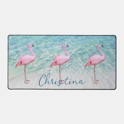Schattig roze flamingo's tropisch strand bureaumat (Voorkant)