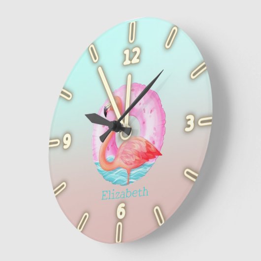 Schattig roze flamingo's zwembadvlotter grote klok (Hoek)