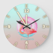 Schattig roze flamingo's zwembadvlotter grote klok (Voorkant)