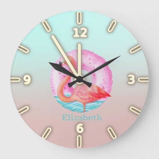 Schattig roze flamingo's zwembadvlotter grote klok (Voorkant)