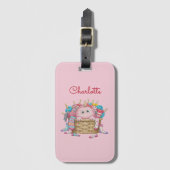 Schattig Roze Fluffy Sock Monster Kinderen Ontwerp Bagagelabel (Voorkant (verticaal))
