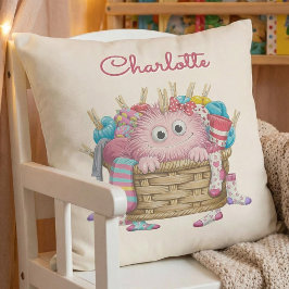Schattig Roze Fluffy Sock Monster Kinderen Ontwerp Kussen