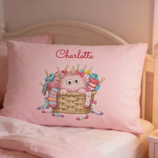 Schattig Roze Fluffy Sock Monster Kinderen Ontwerp Kussensloop