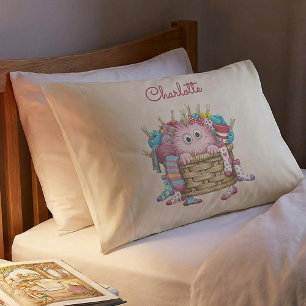 Schattig Roze Fluffy Sock Monster Kinderen Ontwerp Kussensloop