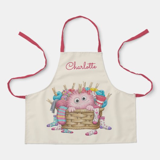Schattig Roze Fluffy Sock Monster Kinderen Ontwerp Schort (Voorkant)
