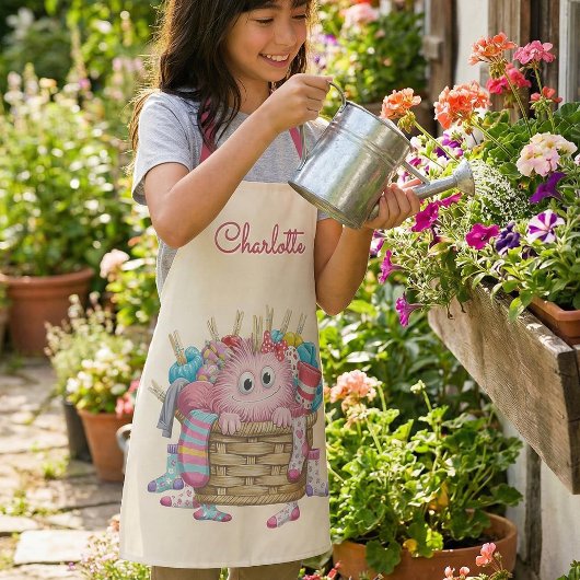 Schattig Roze Fluffy Sock Monster Kinderen Ontwerp Schort