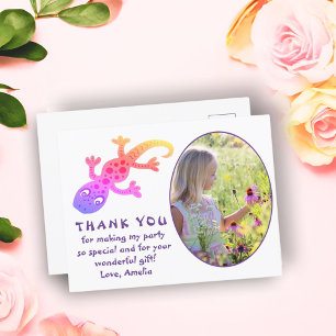 Schattig Roze Gecko Hagedis Meisje Foto Verjaardag Briefkaart
