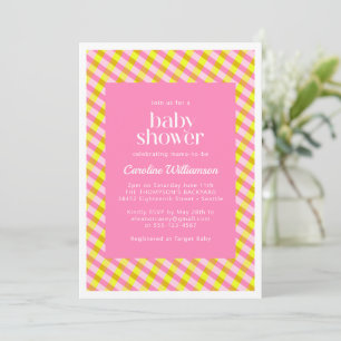 Schattig Roze Geel Geruit Patroon Baby Shower Kaart
