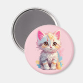 Schattig Roze Geel Kawaii Kitten Magneet (Voorkant / Achterkant)