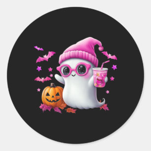 Schattig Roze Geest Halloween - Grappige Retro Gee Ronde Sticker