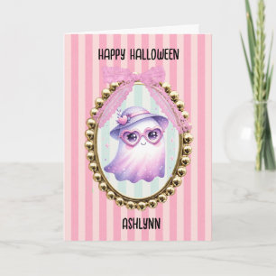 Schattig Roze Geest Halloween Kaart