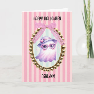 Schattig Roze Geest Halloween Kaart