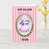 Schattig Roze Geest Halloween Kaart (Gele Bloem)