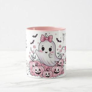 Schattig Roze Geest Halloween Pastel Pompoen Twee- Mok