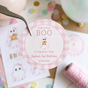 Schattig Roze Geest Halloween Verjaardag Ronde Sticker